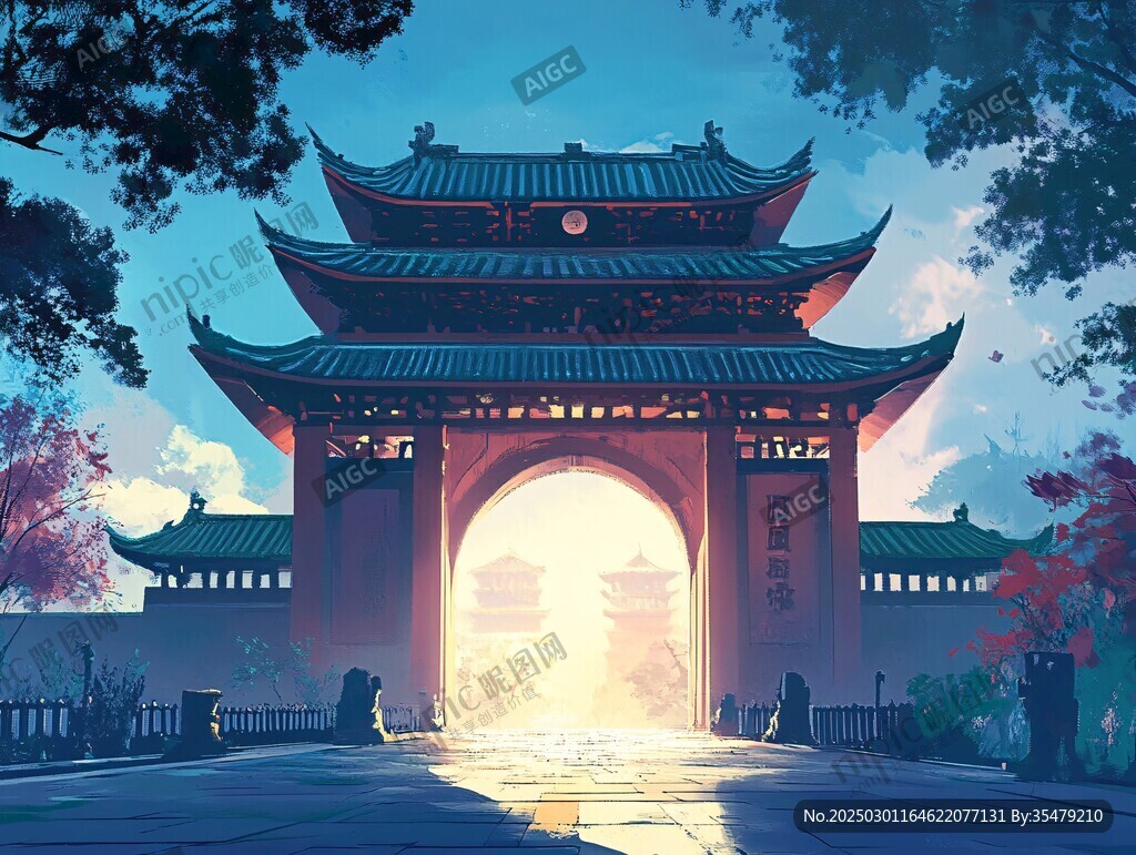 古代中國(guó)城門的黎明