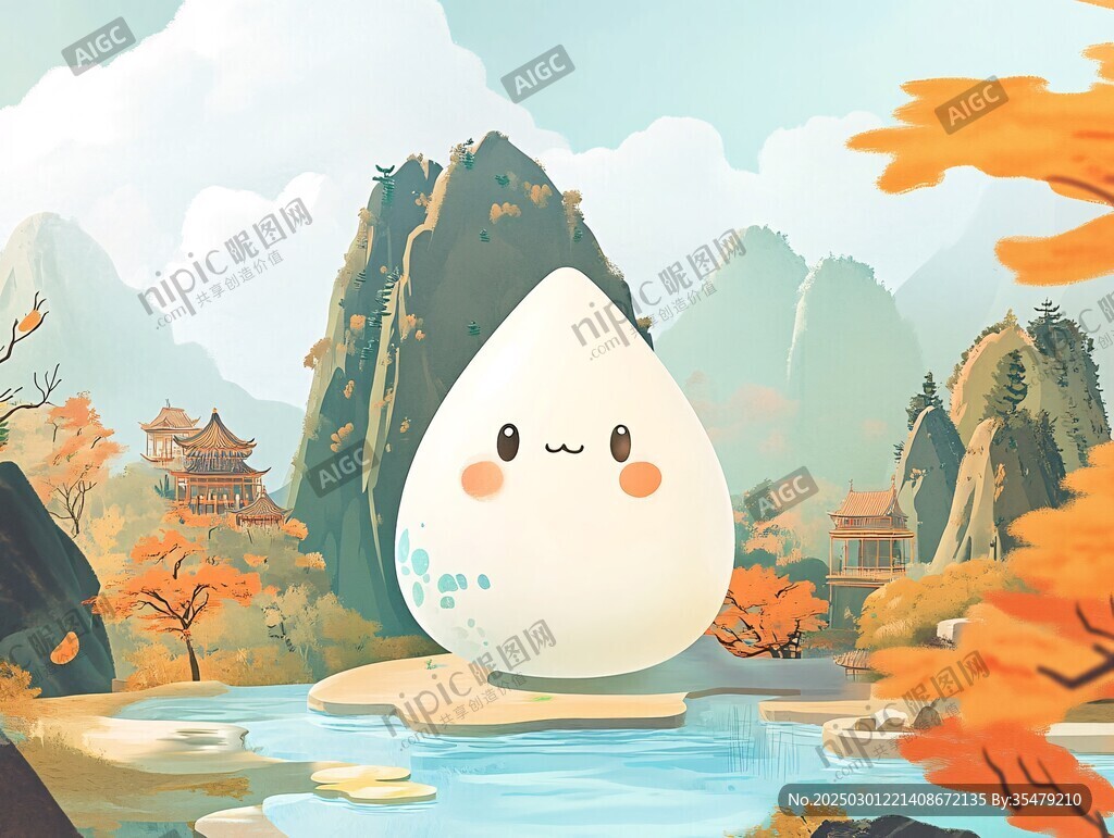 秋日山水中的快樂水滴