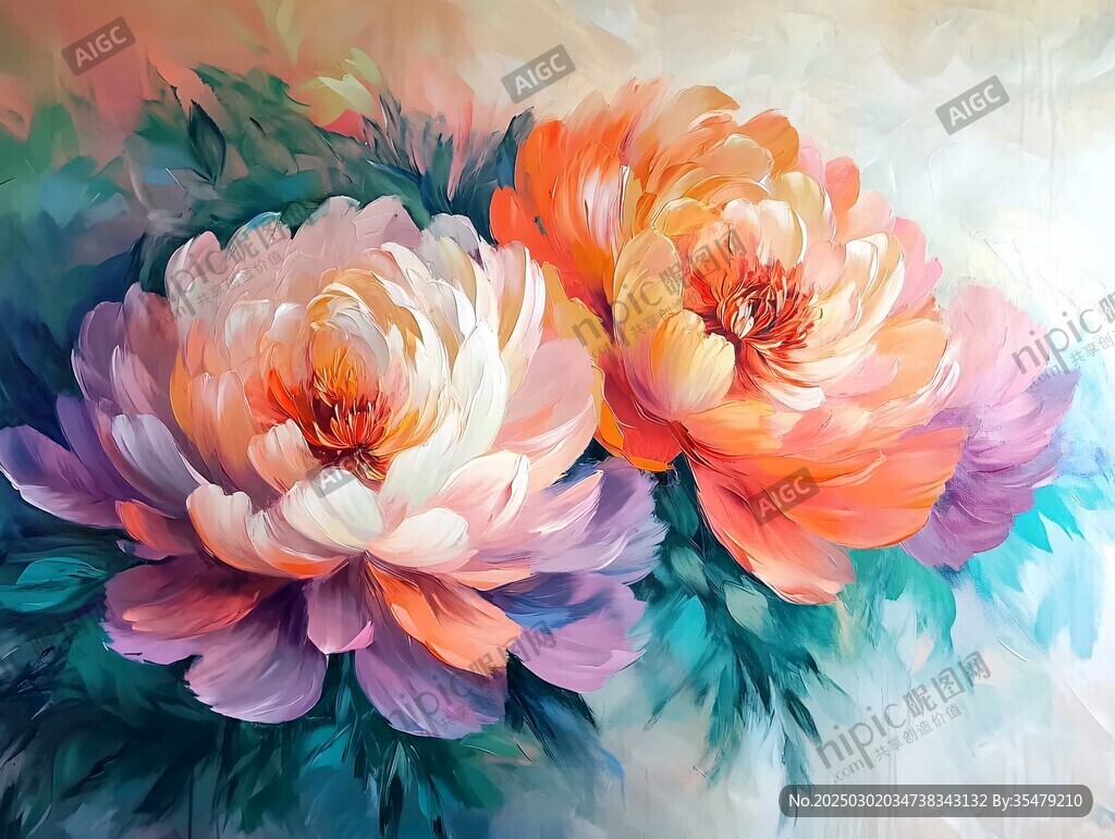 絢麗花卉油畫