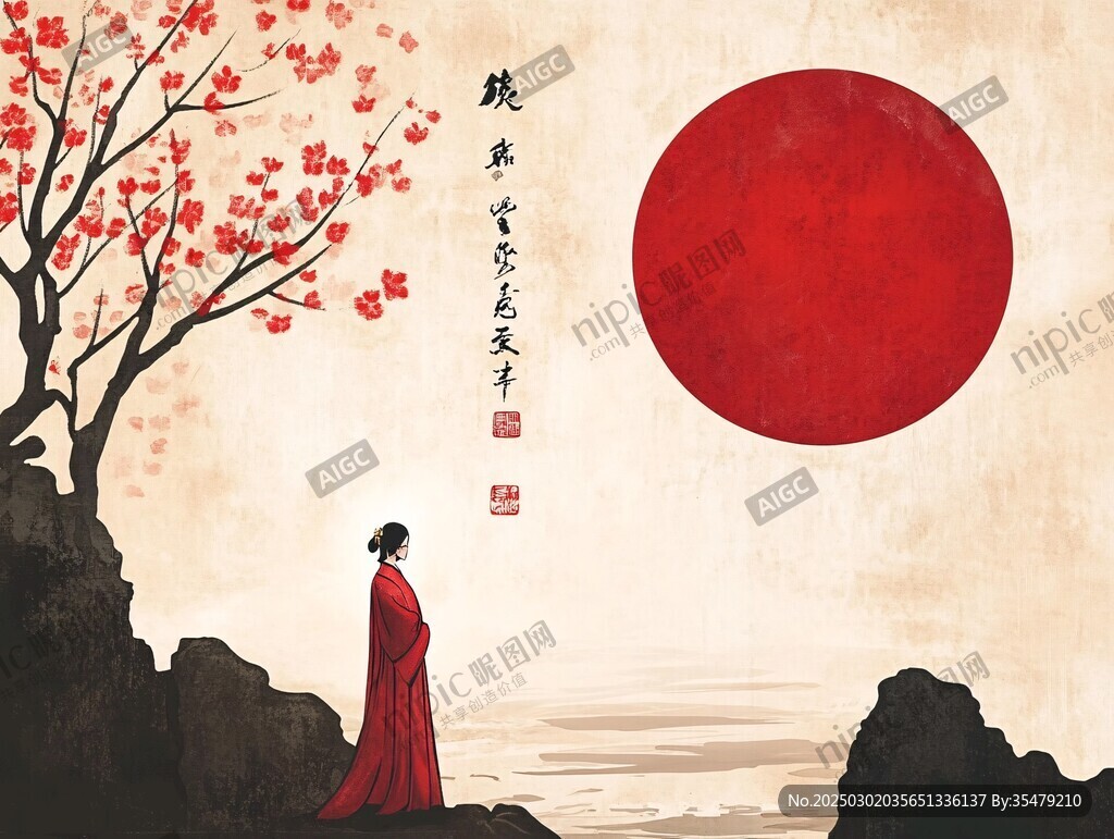 紅月映照下的古風(fēng)韻味