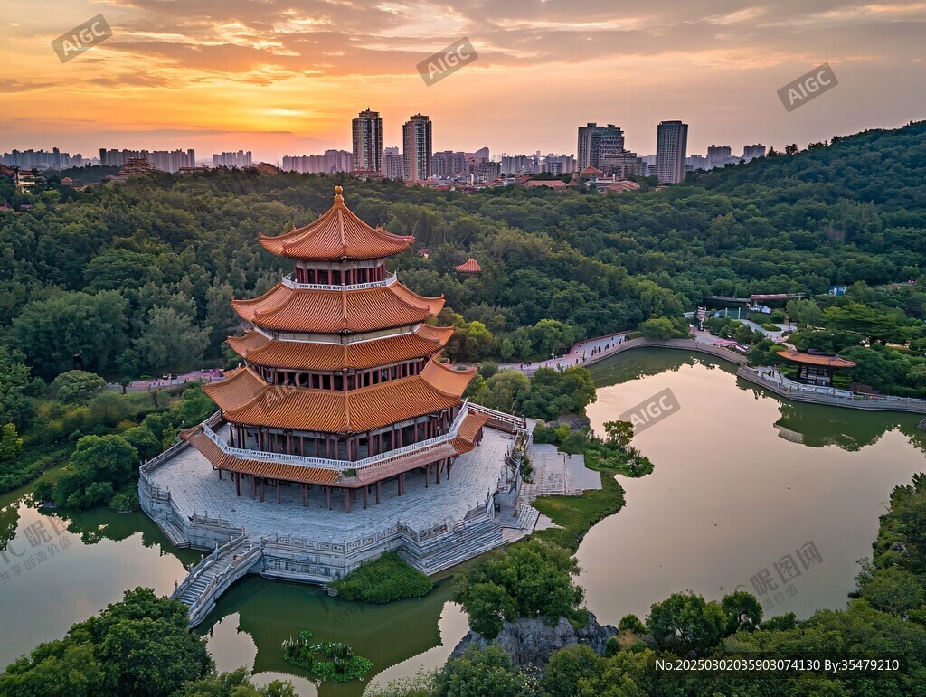 日落下的城市綠洲