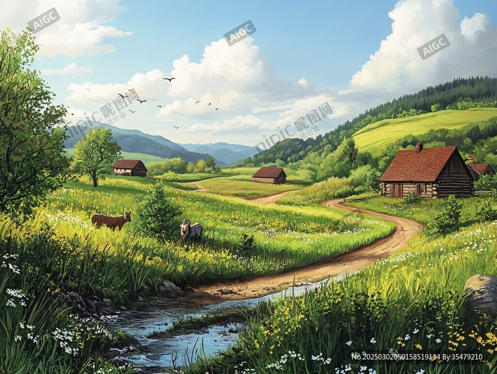 鄉(xiāng)村小溪和山間小屋