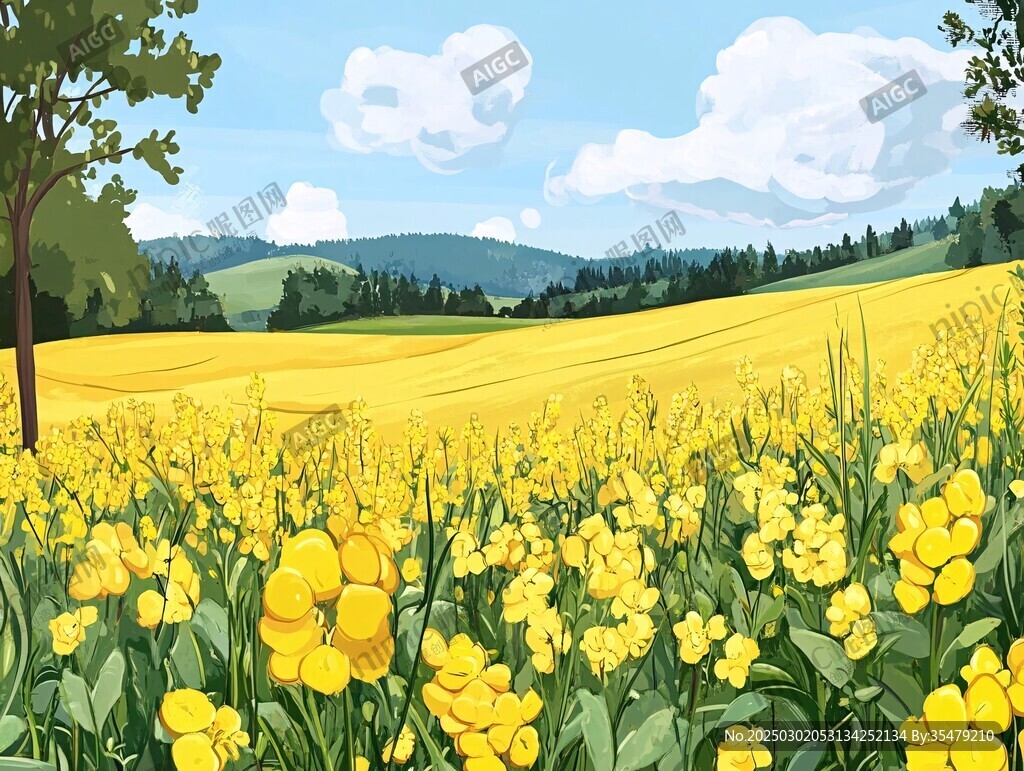油菜花田風景畫