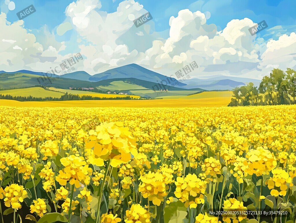 油菜花海與遠山
