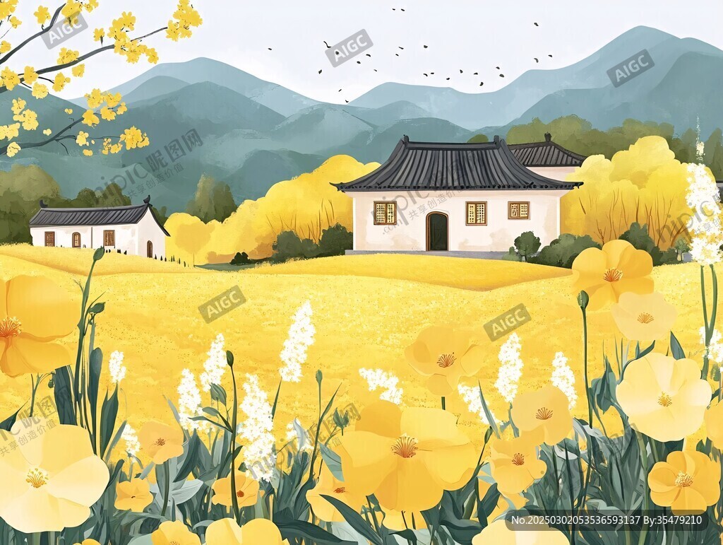 秋日山谷里的寧靜小屋