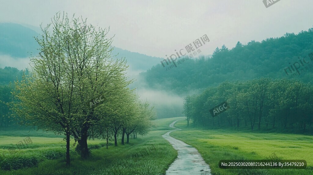 霧蒙蒙的山谷小徑