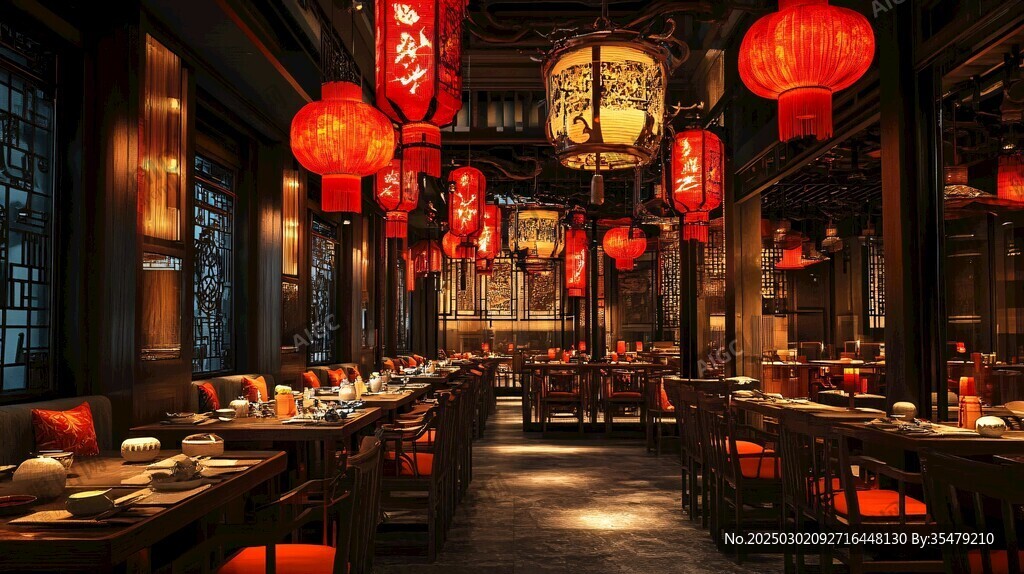 紅燈籠下的中國餐廳
