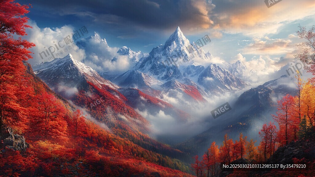 秋日山谷的壯麗景色