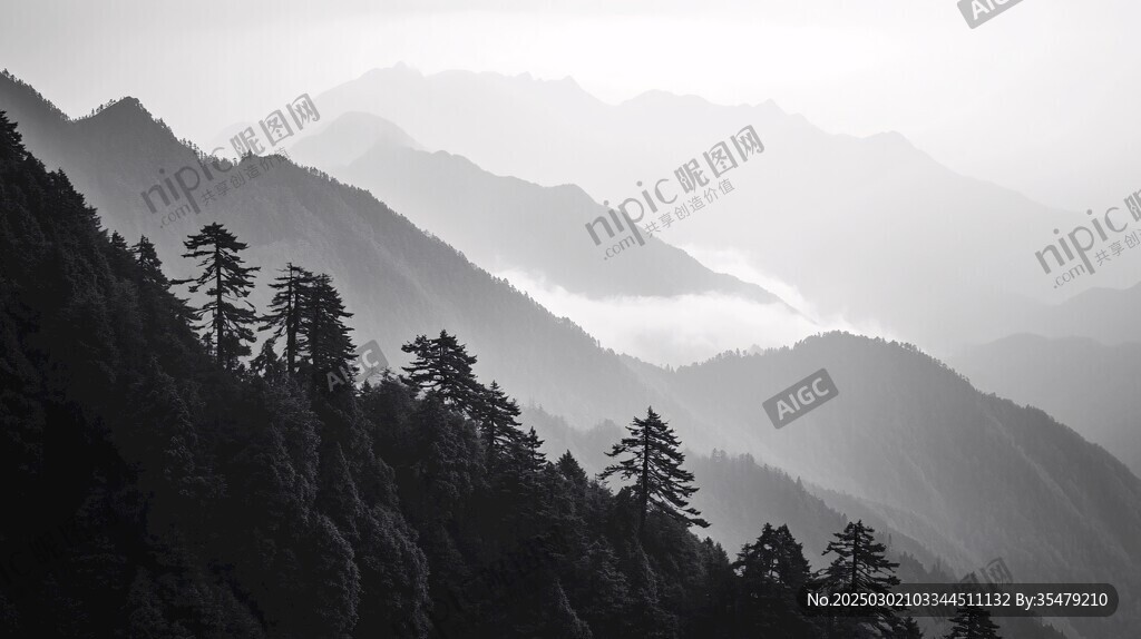 山脈的霧蒙蒙的清晨
