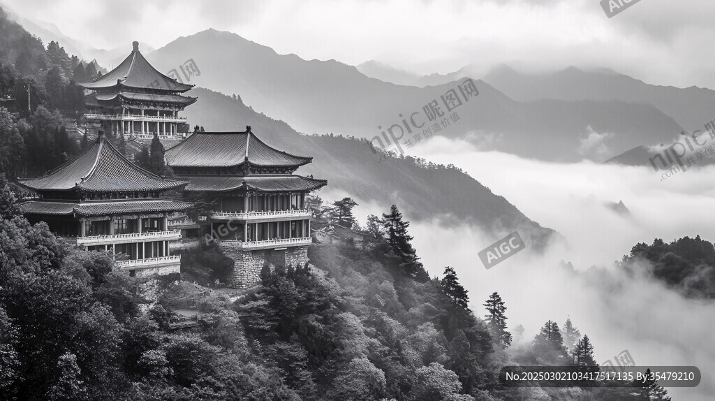 云霧繚繞的山寺