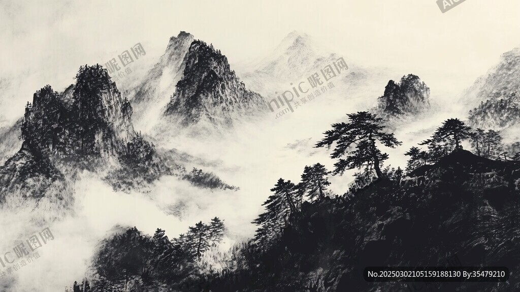 山水畫中的云霧山峰