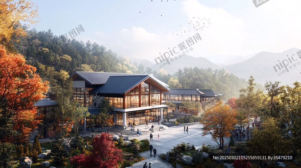 秋日山谷里的現(xiàn)代建筑