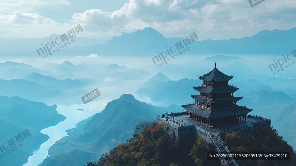 云霧繚繞的山峰之上