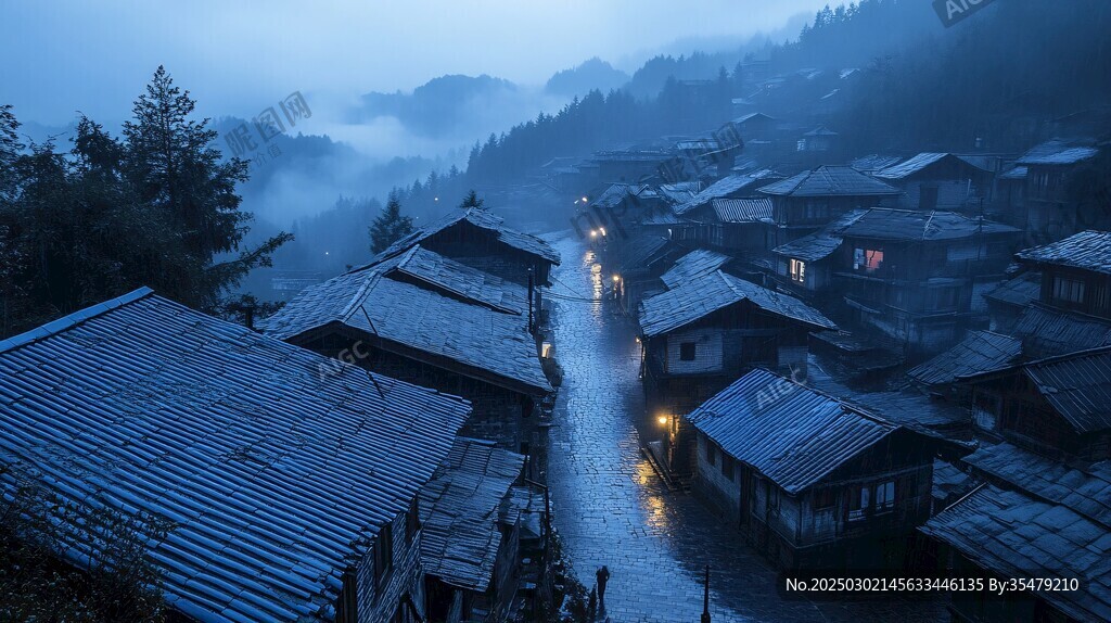 雨中的古鎮(zhèn) 霧蒙蒙的山間小路