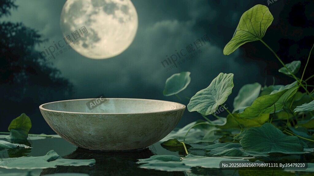 月映荷葉 碗靜水中