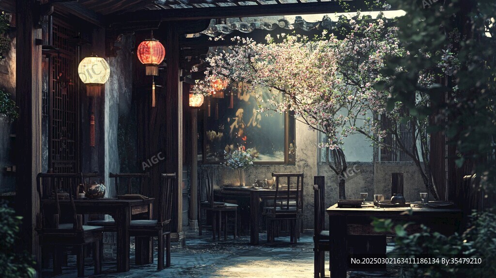 古韻茶館 櫻花盛開 寧靜時光