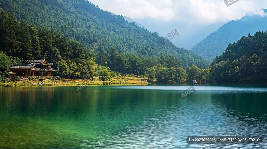 碧水靜悠悠 山色蒼翠欲滴