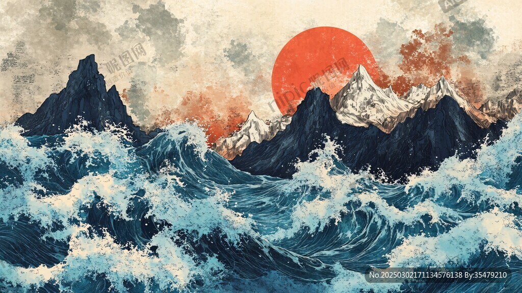 巨浪與日出之景