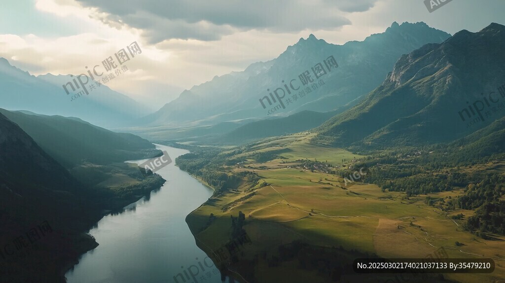 山谷中的蜿蜒河流