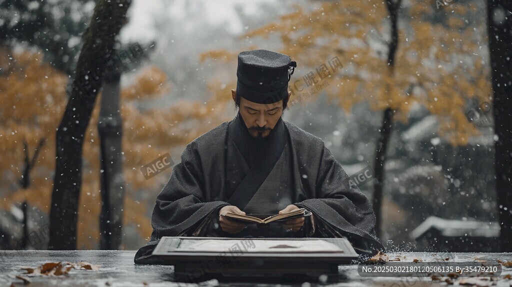 雪中讀書人