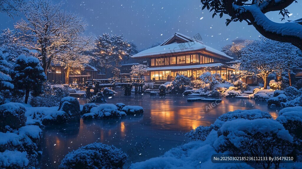 雪夜中的傳統日式房屋