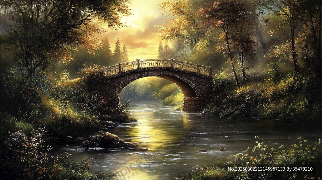 秋日小溪上的石橋
