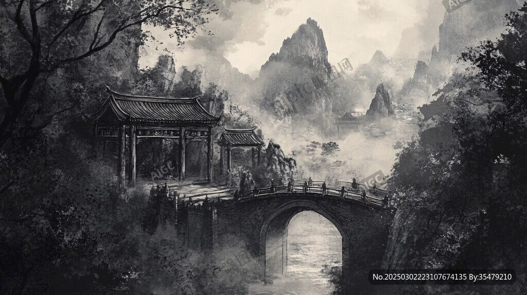 山水畫中的古代建筑