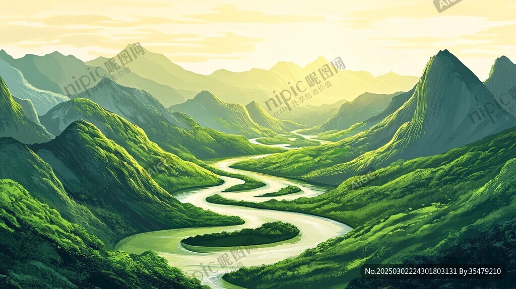 山谷中的蜿蜒河流