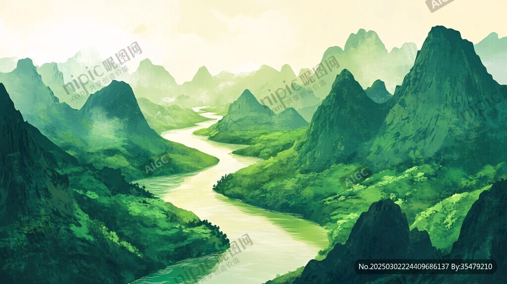 山水畫中的綠色風景
