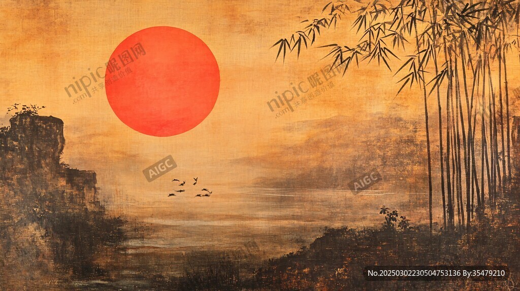 日出山水畫(huà)