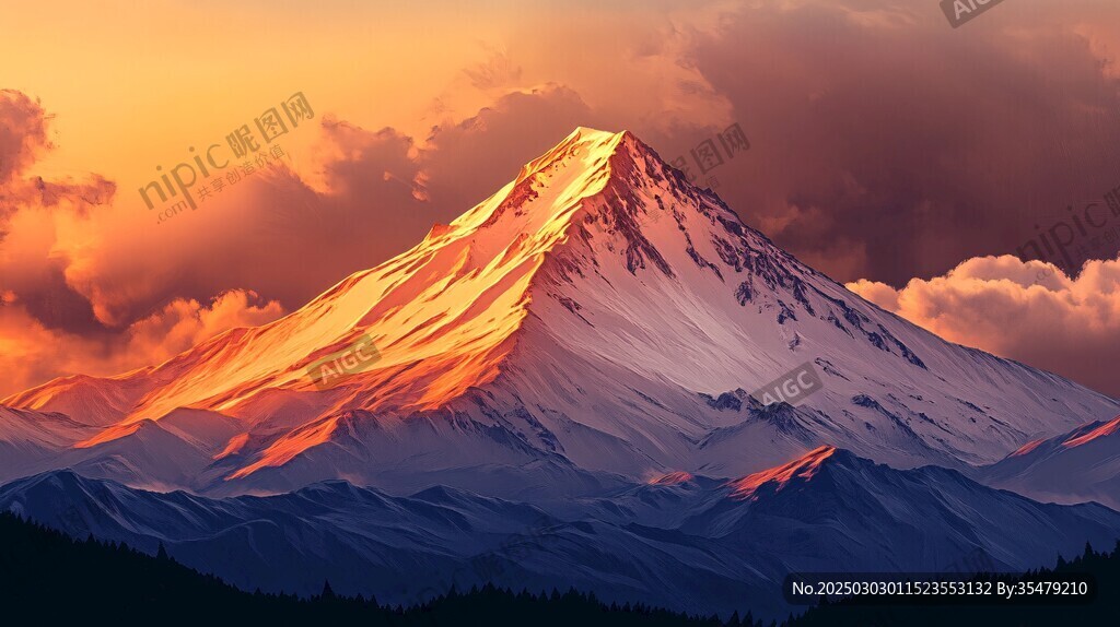 夕陽下的雪山