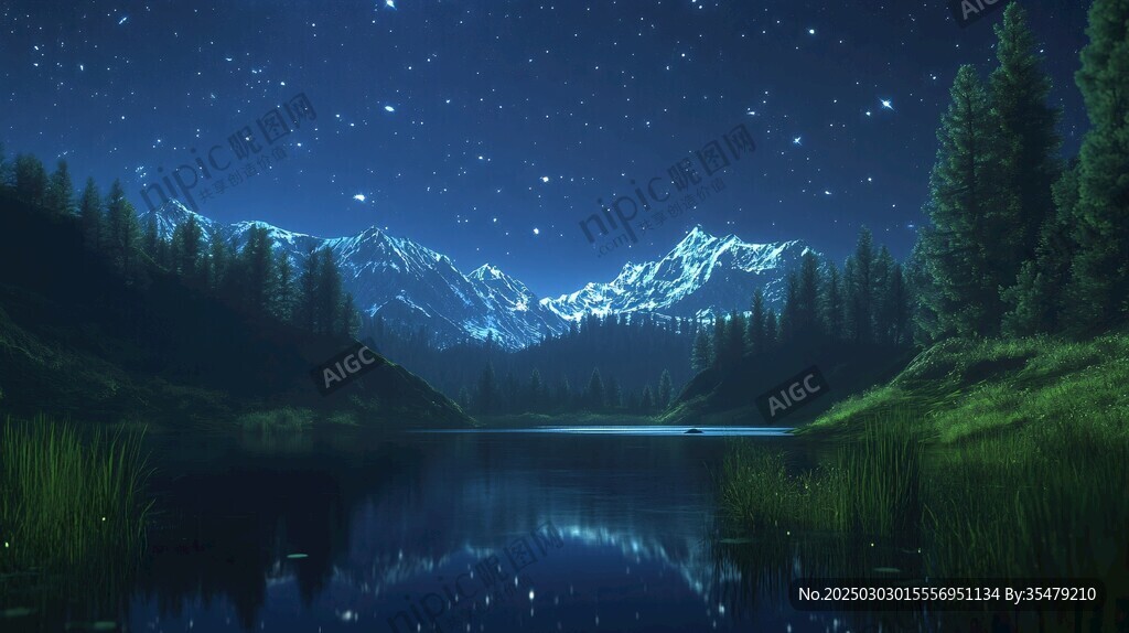 夜幕下的山湖星空