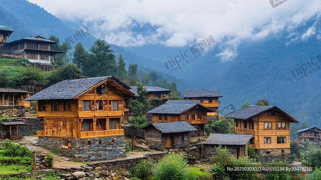 山村木屋風景