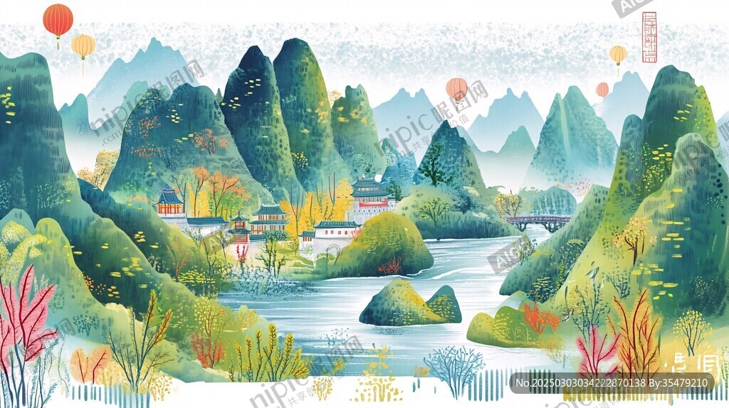 秋日山水畫