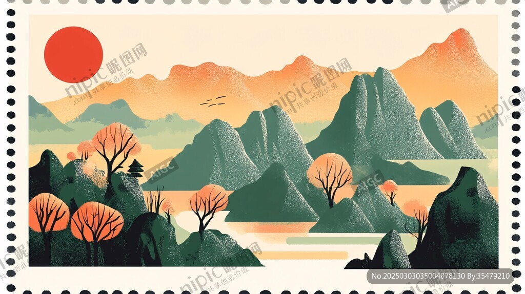 山水畫中的秋日風景