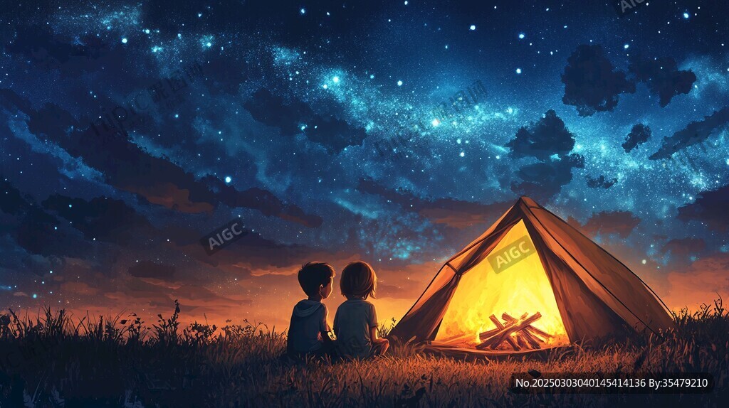 星空下的篝火之夜