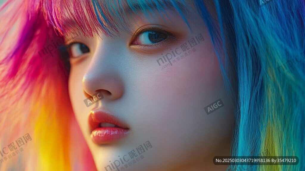 彩虹染發(fā)的年輕女孩