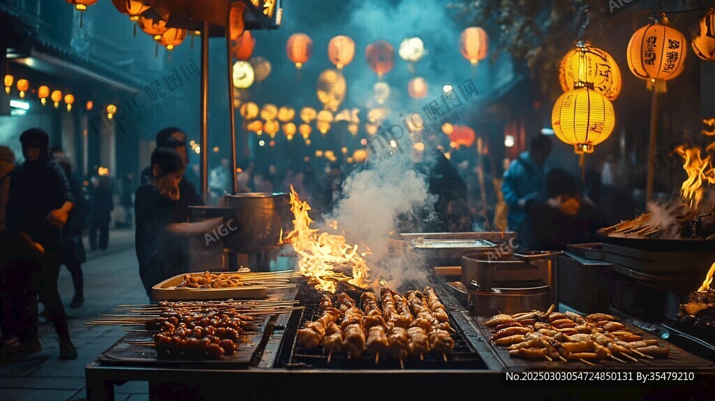 夜市燒烤的熱鬧氛圍