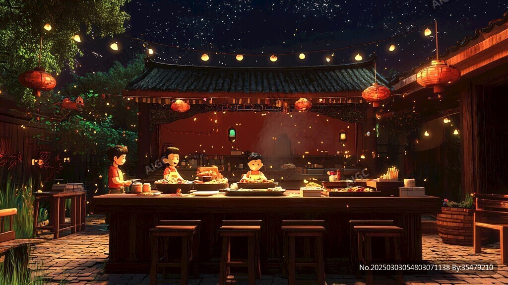 夜幕下的中國(guó)傳統(tǒng)美食盛宴
