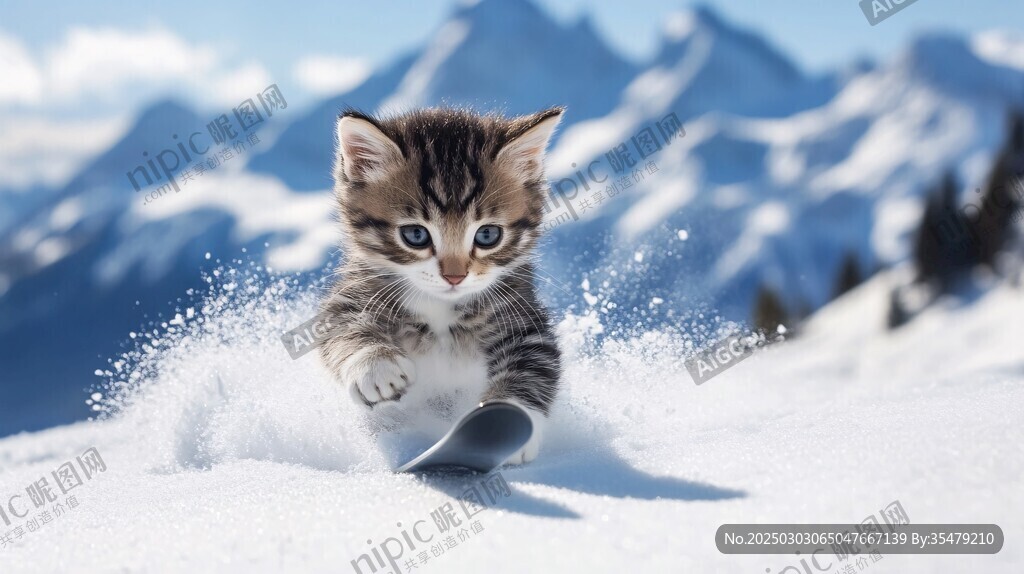 雪地小貓的滑雪冒險
