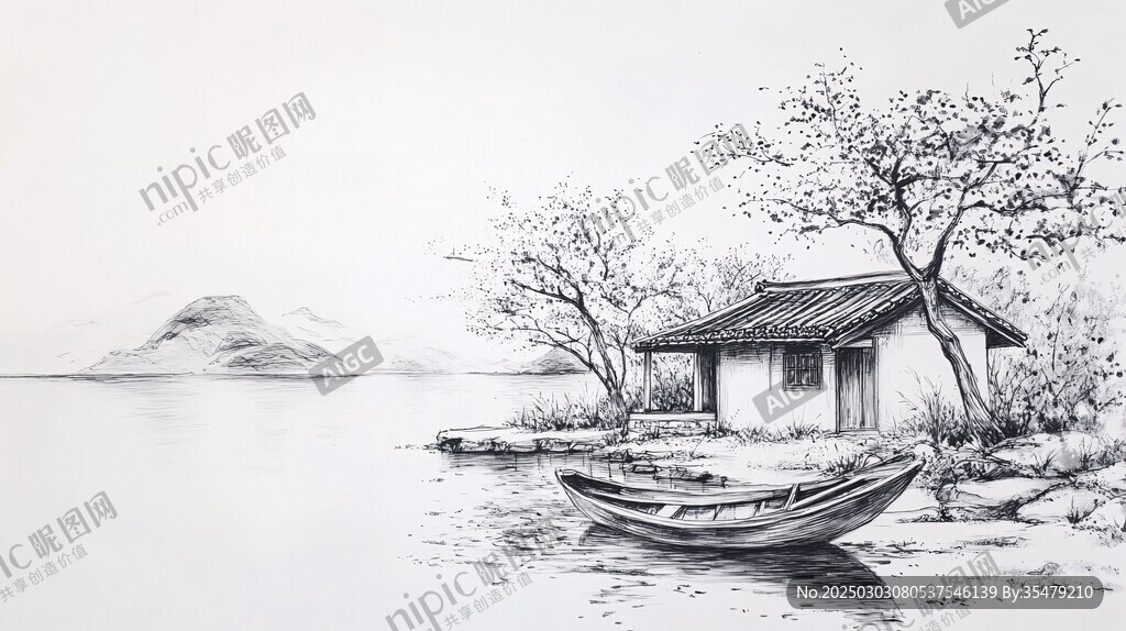 湖光山色小船屋