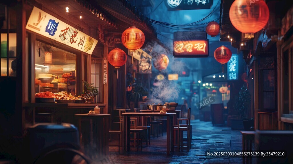 夜晚的亞洲街頭小吃街