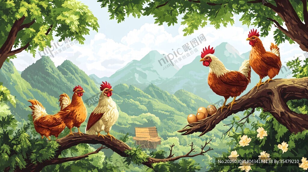 森林中的雞群