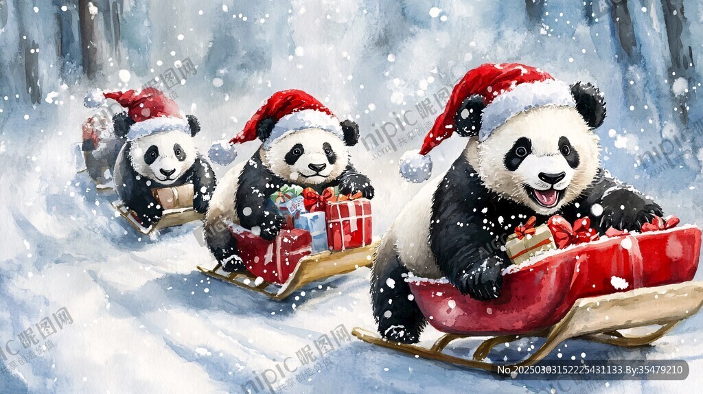圣誕熊貓雪橇隊