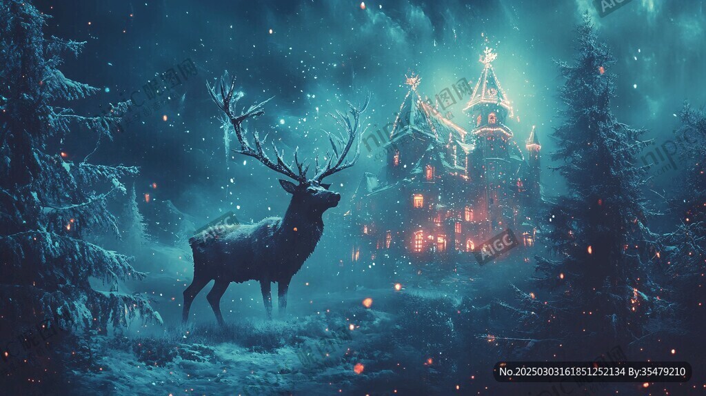 雪夜森林中的神秘城堡