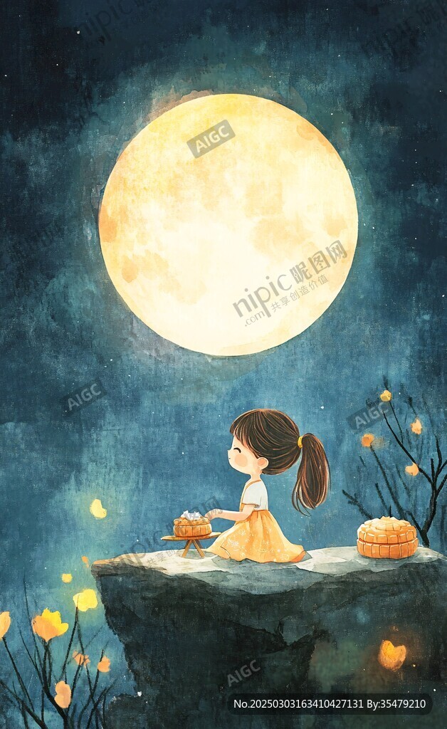 滿月下的少女與月餅