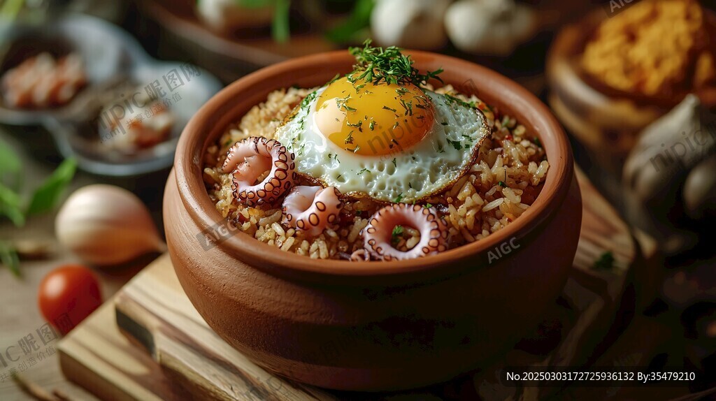 美味海鮮炒飯 煎蛋點綴 新鮮蔬菜搭配