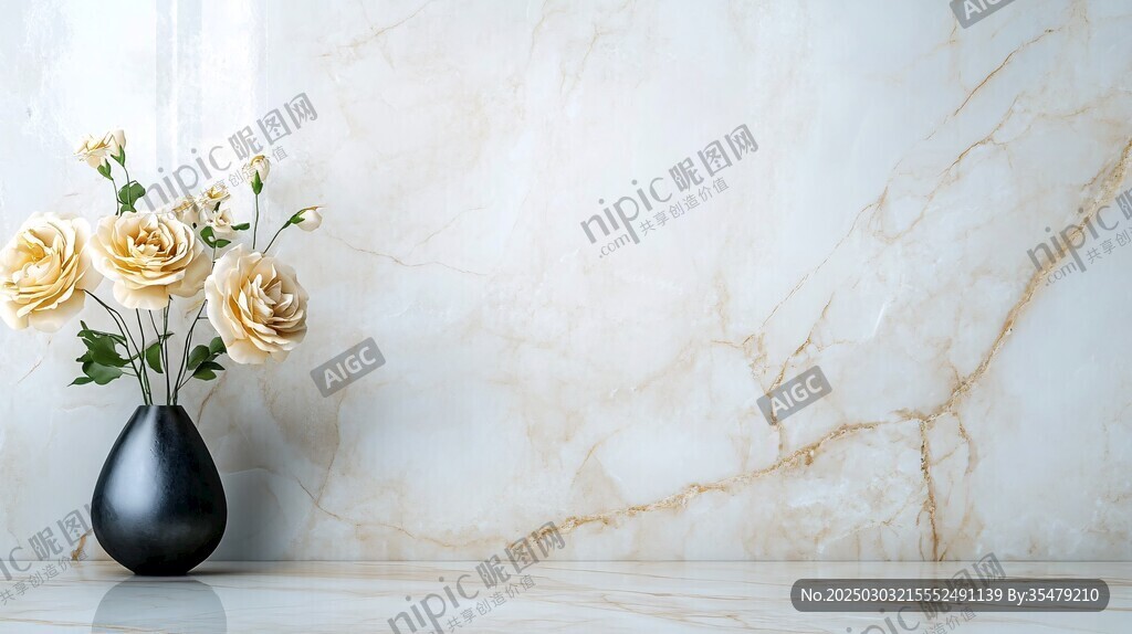 石材紋理背景上的玫瑰花瓶
