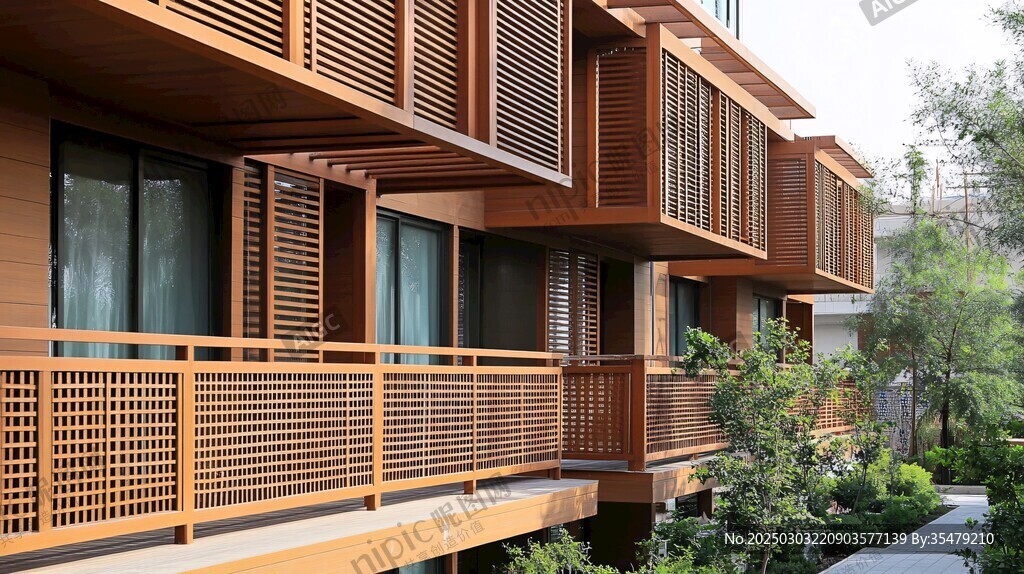 現(xiàn)代公寓建筑的木質(zhì)陽臺設(shè)計