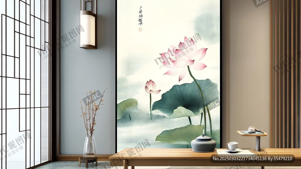 新中式荷花藝術(shù)畫